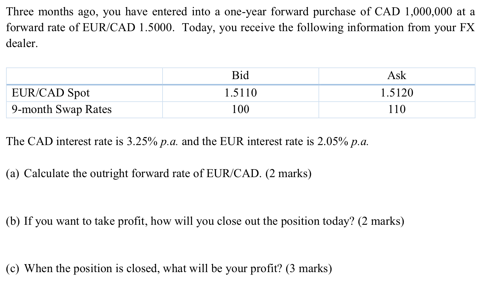 Solved Three months ago, you have entered into a one-year | Chegg.com