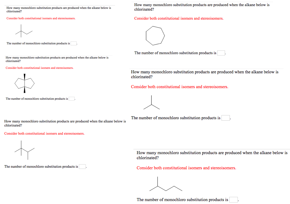 Solved How many monochloro substitution products are