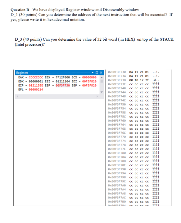 Solved Question D We have displayed Register window and | Chegg.com