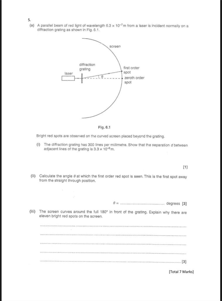 Solved 5. (a) A parallel beam of red light of wavelength 6.3 | Chegg.com