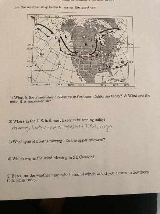 Solved Use the weather map below to answer the questions 1D | Chegg.com