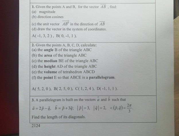 Solved 1. Given the points A and B, for the vector AB find | Chegg.com