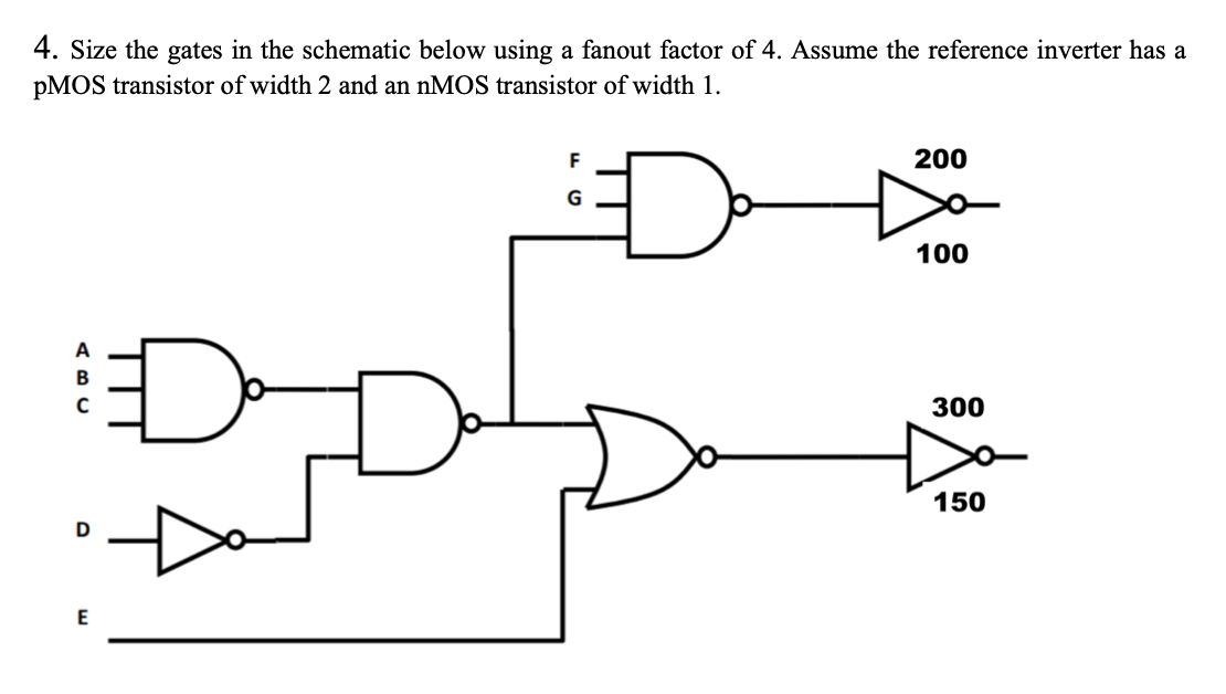 Solved 4. Size the gates in the schematic below using a | Chegg.com