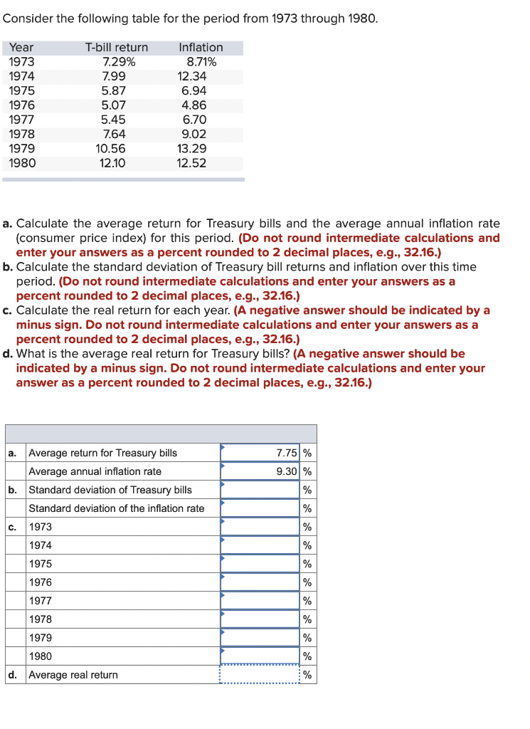 Solved Consider the following table for the period from 1973