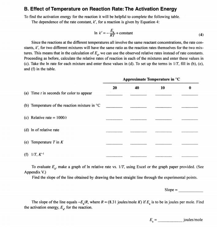 Solved B. Effect Of Temperature On Reaction Rate: The | Chegg.com