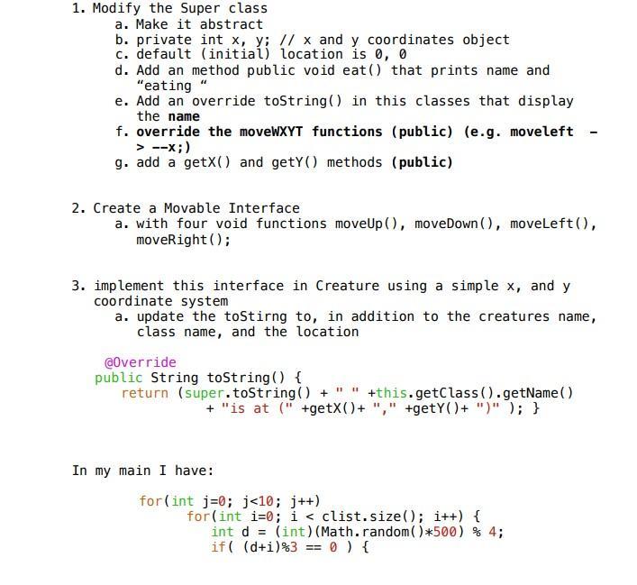 Solved in JAVA modify class monster to meet this | Chegg.com
