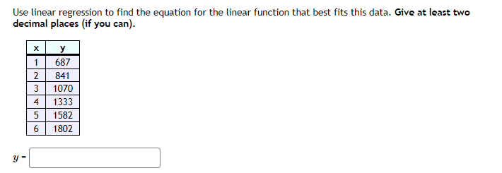 Solved Use linear regression to find the equation for the | Chegg.com