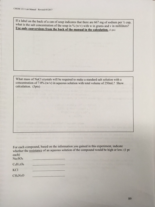 Solved CHEM 1211 Lab Manual Revised 05/2017 If A Label On | Chegg.com