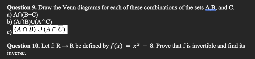 Solved Question 9. Draw the Venn diagrams for each of these | Chegg.com