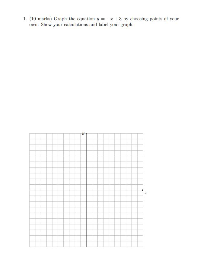 Solved 1. (10 marks) Graph the equation y = -2 +3 by | Chegg.com