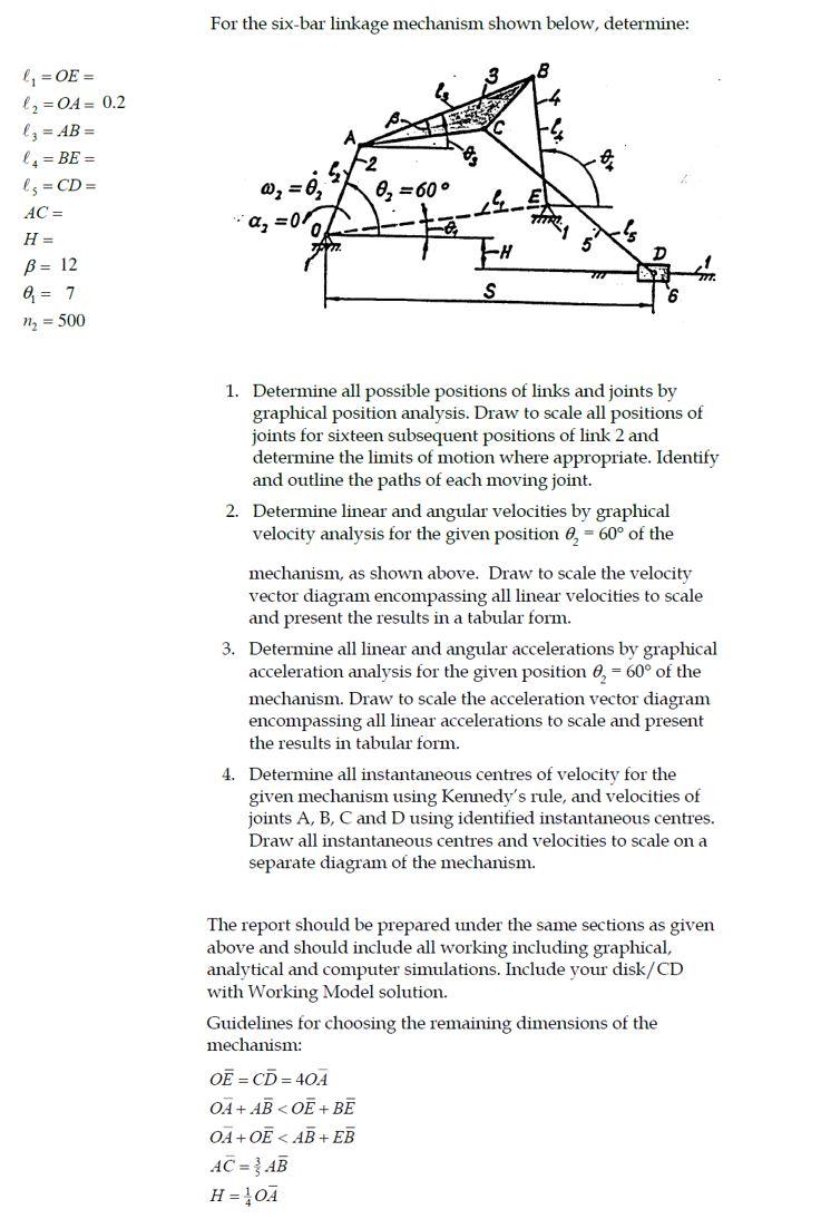 For the six-bar linkage mechanism shown below, | Chegg.com