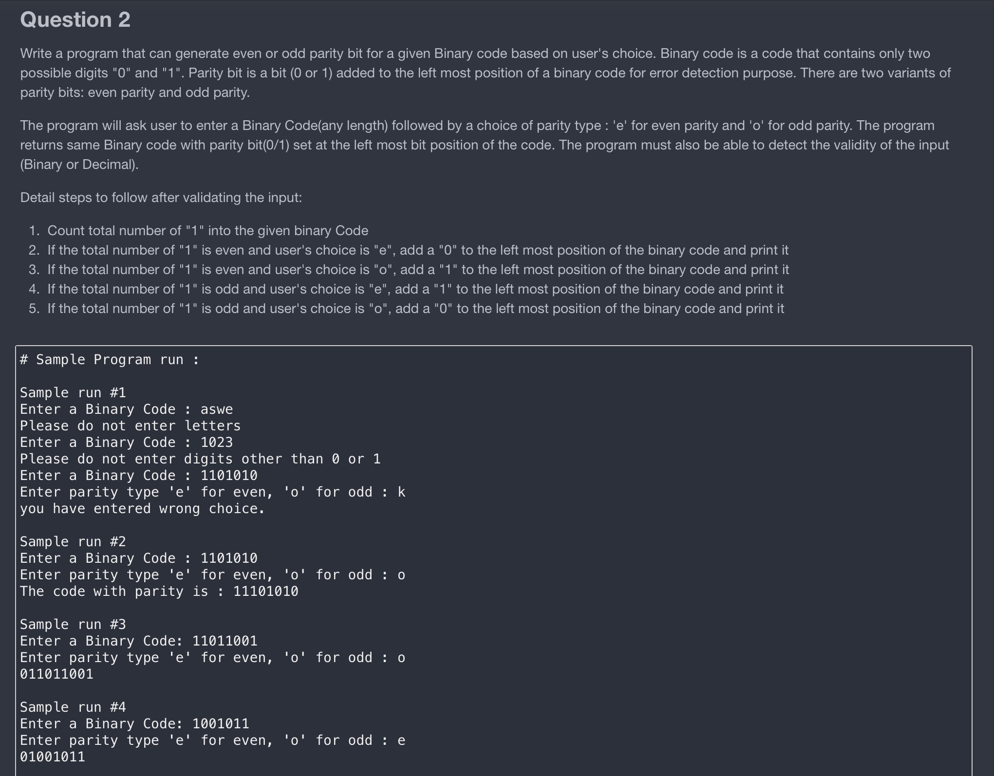 Solved Question 2 Write a program that can generate even or | Chegg.com