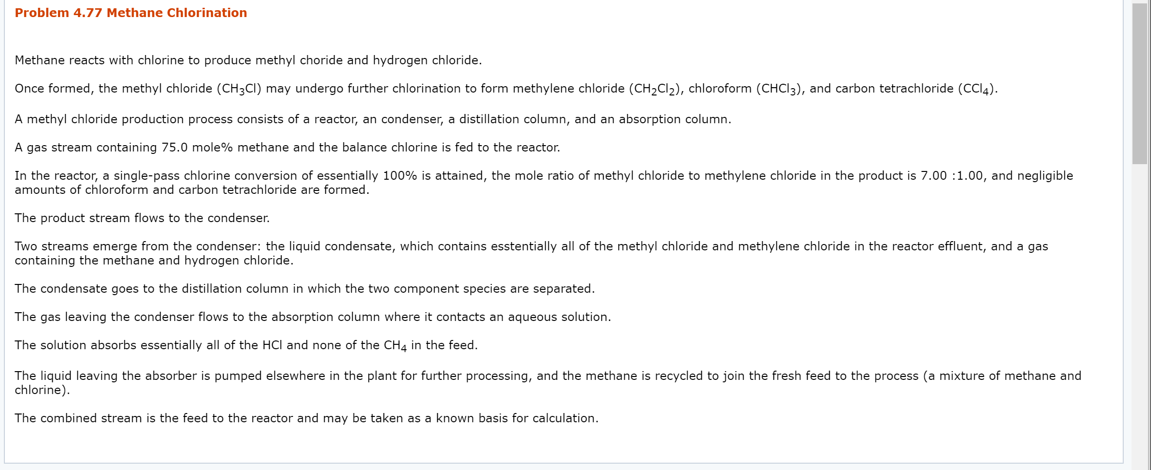 Solved Problem 4.77 Methane Chlorination Methane reacts with | Chegg.com