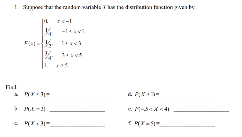 Solved 1. Suppose that the random variable X has the | Chegg.com