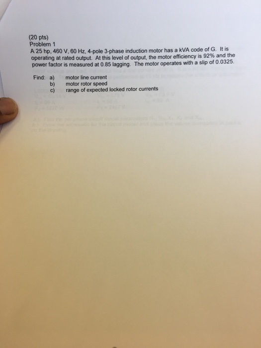 Solved (20 pts) Problem 1 A 25 hp, 460 V, 60 Hz, 4-pole | Chegg.com
