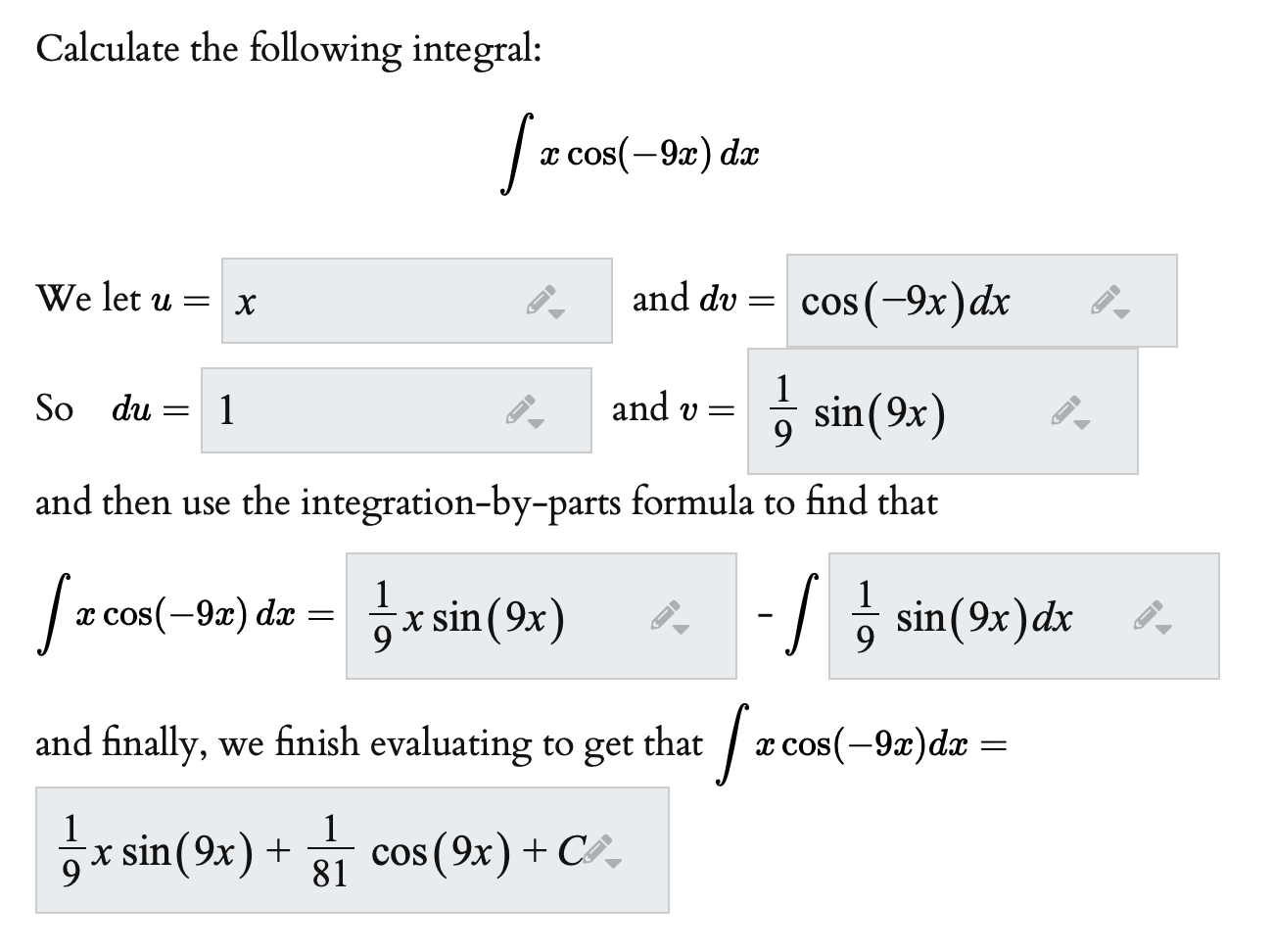 Solved Calculate the following integral: fa * cos(-93) dc We | Chegg.com