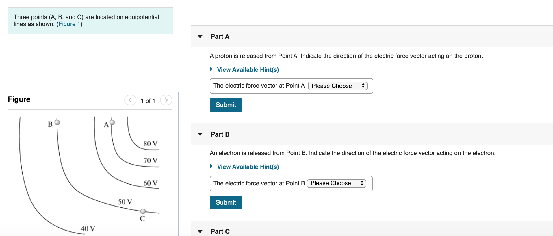 Solved Three points (A, B, and C) are located on
