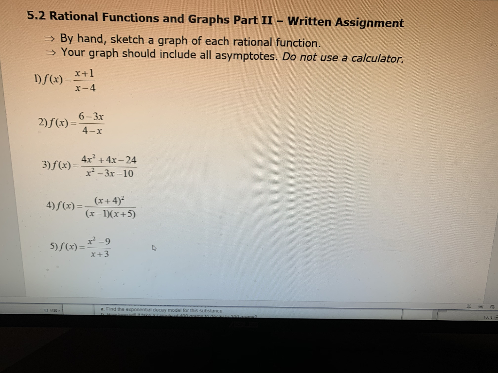 Solved 52 Rational Functions And Graphs Part Ii Writte