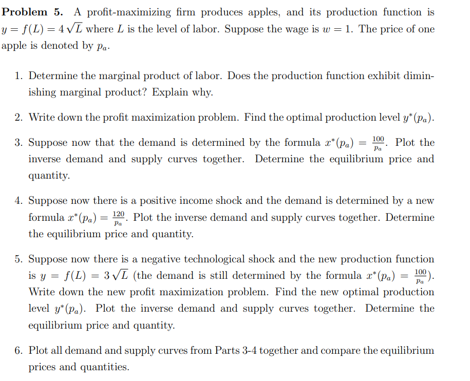 Solved Problem 5. A profit-maximizing firm produces apples, | Chegg.com