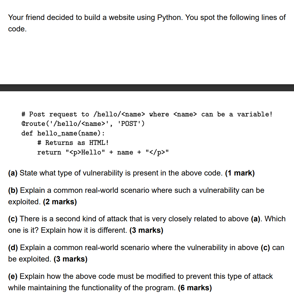 Your friend decided to build a website using Python. | Chegg.com