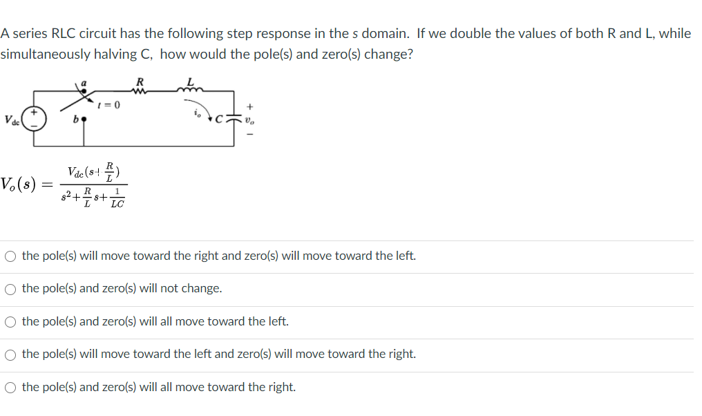 Series Rlc Step Response Solved A series RLC circuit has the following step response | Chegg.com