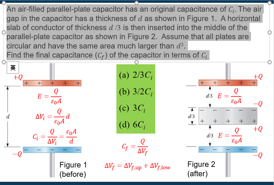An Air Filled Parallel Plate Capacitor Has An Chegg 