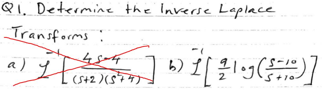 Solved Q1. Determine The Inverse Laplace Transforms: A) B) | Chegg.com