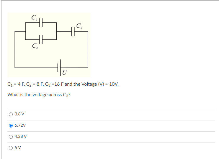 Solved C C C C1 = 2F, C2 = 5F, C3 =4 F and the Voltage (V) = | Chegg.com