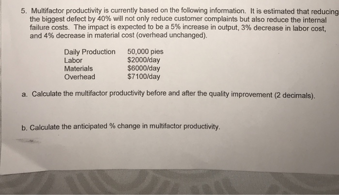 Solved 5. Multifactor productivity is currently based on the | Chegg.com