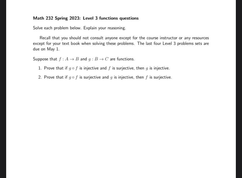 Solved Math 232 Spring 2023: Level 3 functions questions | Chegg.com