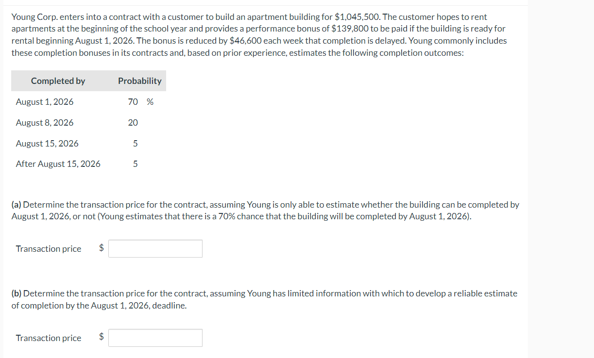 Solved Young Corp. enters into a contract with a customer to 
