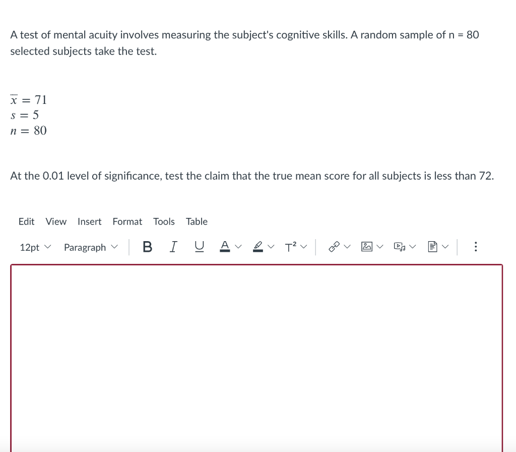 Solved A test of mental acuity involves measuring the | Chegg.com