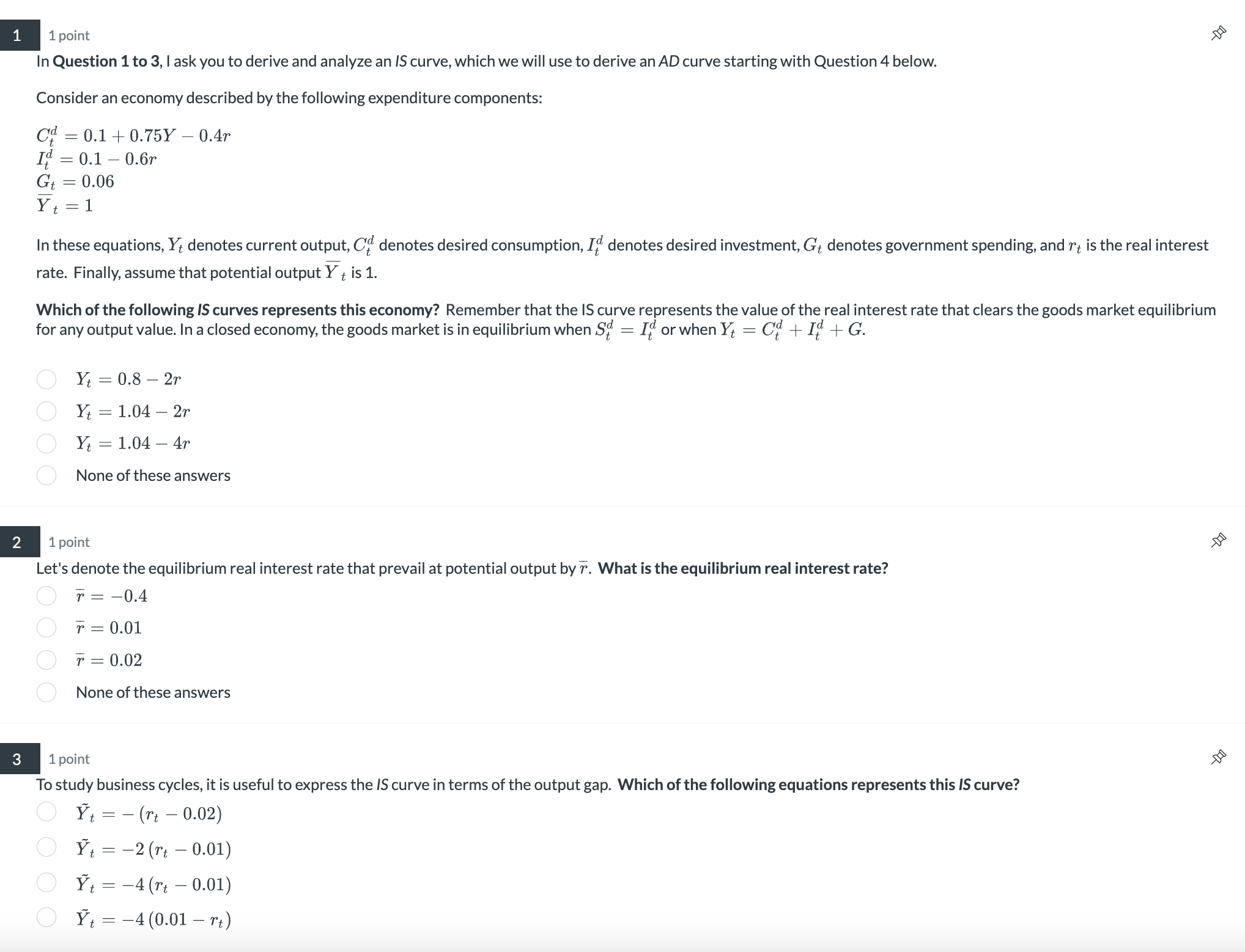 Solved 1 ﻿pointIn Question 1 ﻿to 3, ﻿I ask you to derive and | Chegg.com