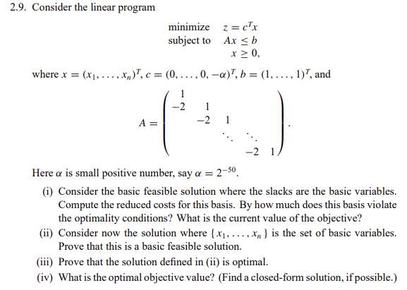 Solved 2.9. Consider the linear program minimize subject to | Chegg.com