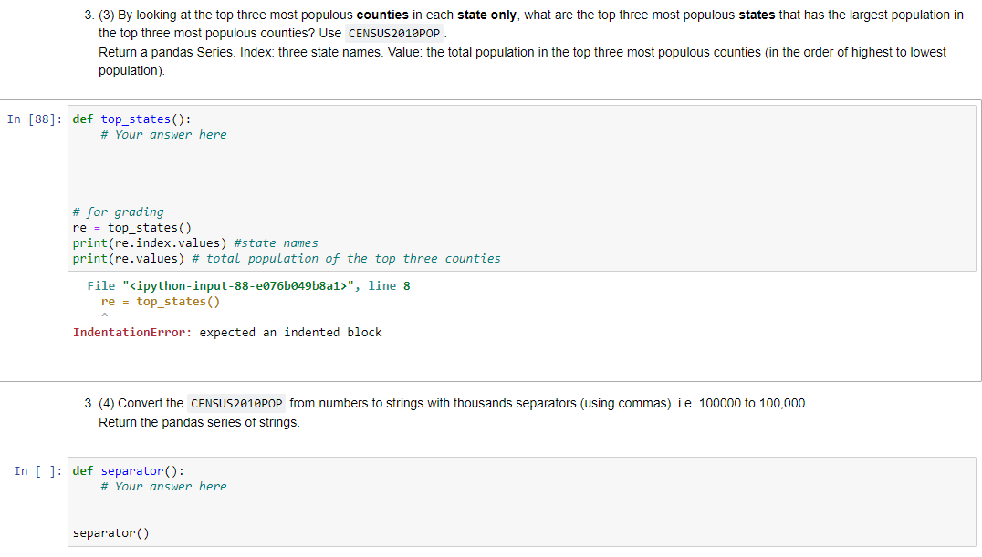 Using the following code to read the 'census.csv' | Chegg.com