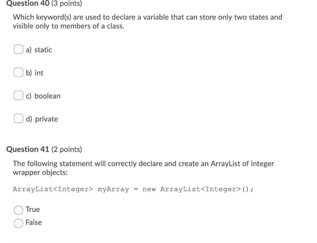 Solved Question 40 (3 Points) Which Keyword(s) Are Used To | Chegg.com