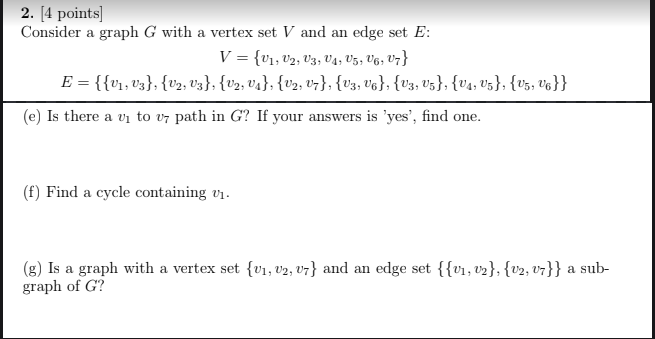 Solved 2. [4 points] Consider a graph G with a vertex set V | Chegg.com