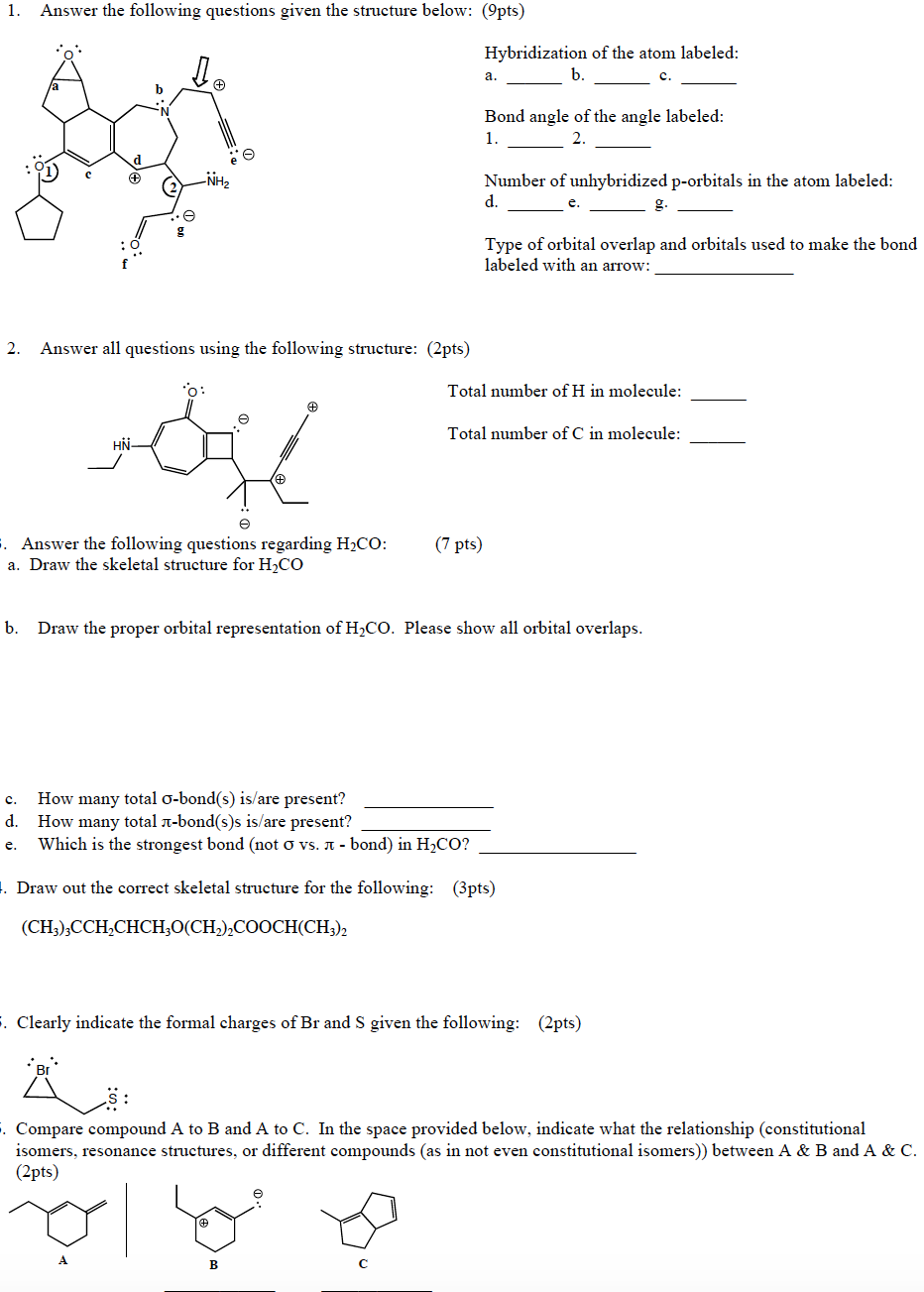 Solved 1. Answer The Following Questions Given The Structure | Chegg.com