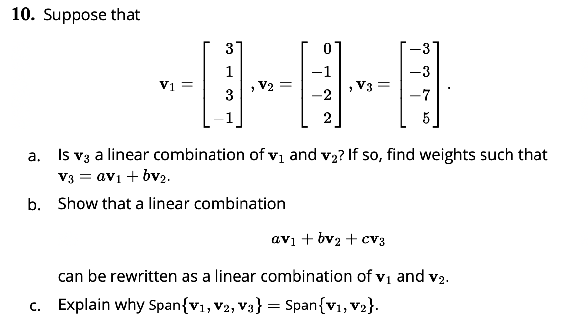Solved 10 Suppose That 3 0 3 3 Vi V2 V3 2 3 2 Chegg Com