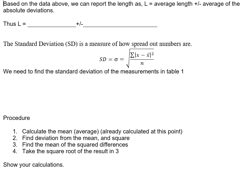 Solved Part II Uncertainty & Standard Deviation (Repeated