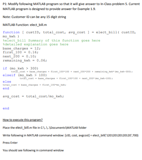 Solved P1: Modify following MATLAB program so that it will | Chegg.com
