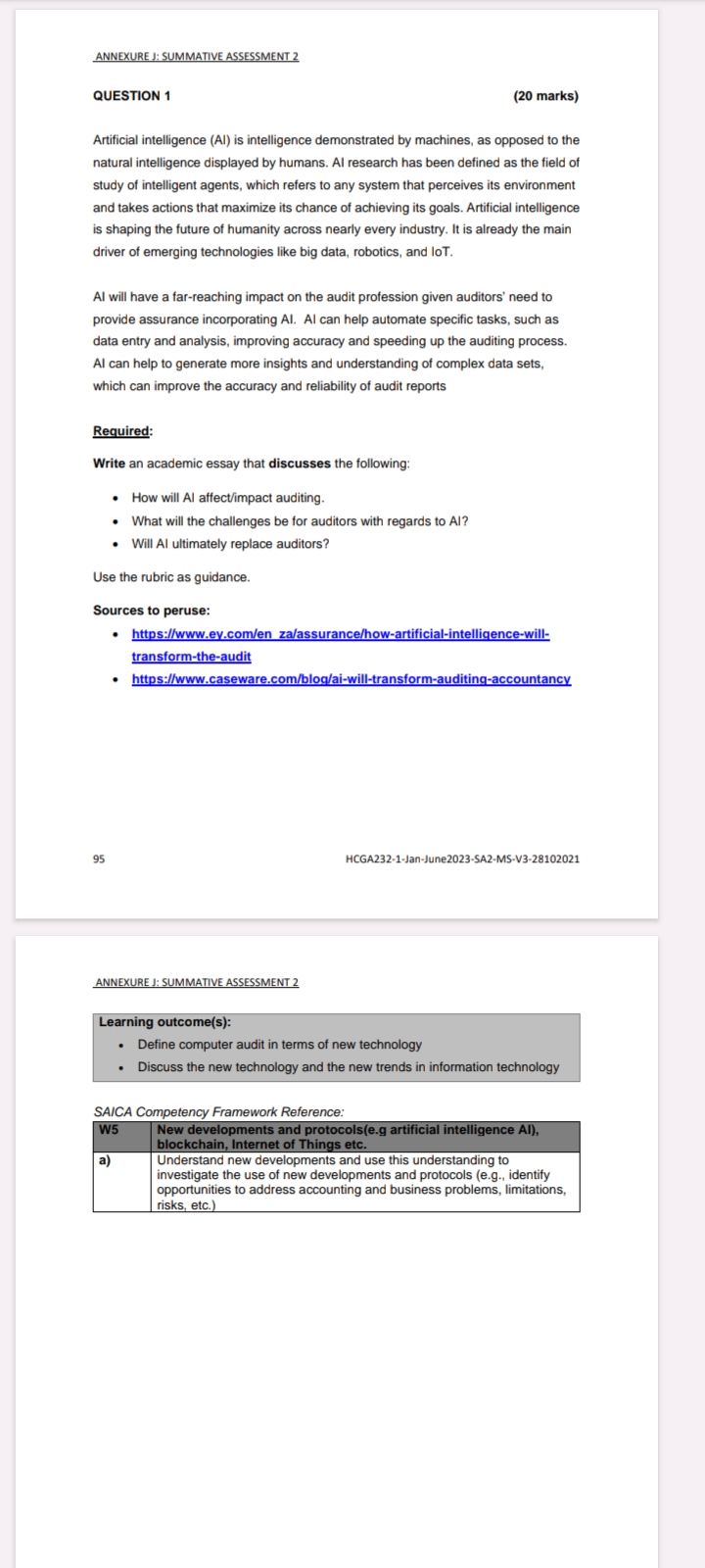 Solved ANNEXURE J: SUMMATIVE ASSESSMENT 2 QUESTION 1 (20 | Chegg.com