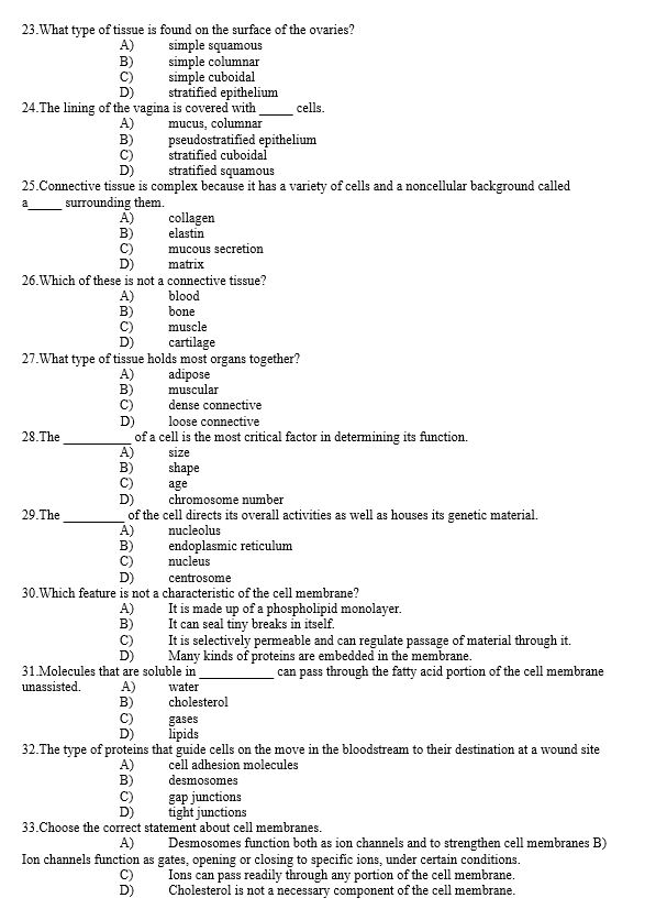 Solved 23. What type of tissue is found on the surface of | Chegg.com