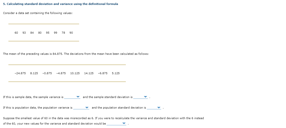 Solved 5. Calculating standard deviation and variance using