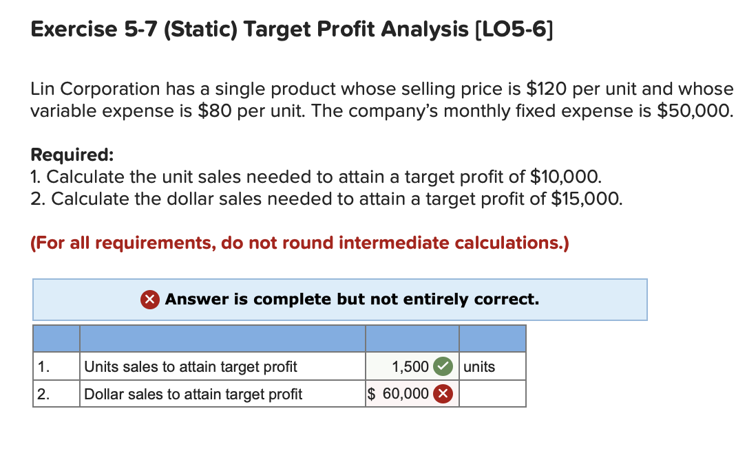 Solved Exercise 5-7 (Static) Target Profit Analysis (LO5-6] | Chegg.com