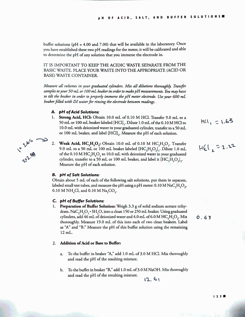 Solved DATA AND CALCULATIONS A pH of Acid Solutions: 1. | Chegg.com