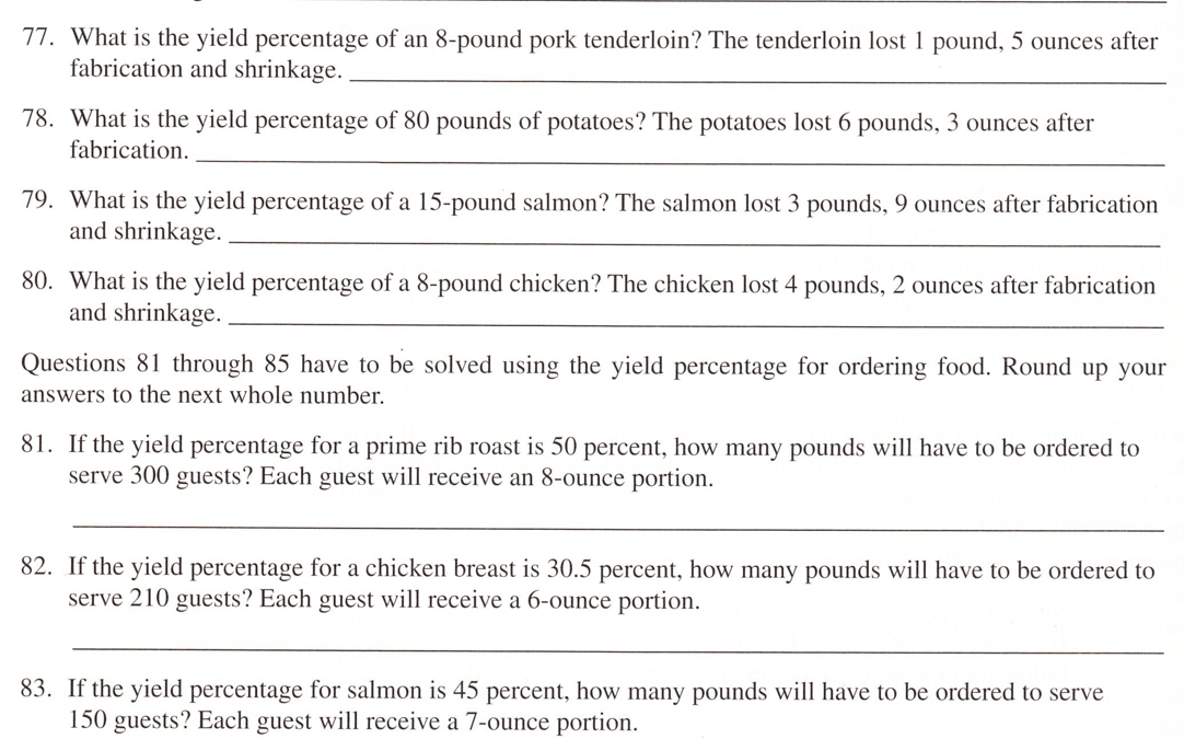 Solved 77. What is the yield percentage of an 8pound pork