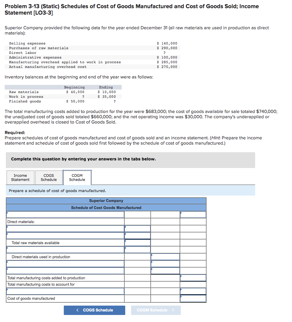 Solved Problem 3-13 (Static) Schedules of Cost of Goods | Chegg.com