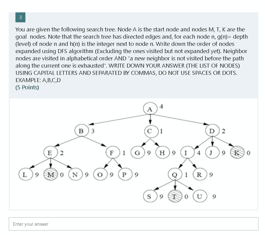 Solved 3 You are given the following search tree. Node A is | Chegg.com