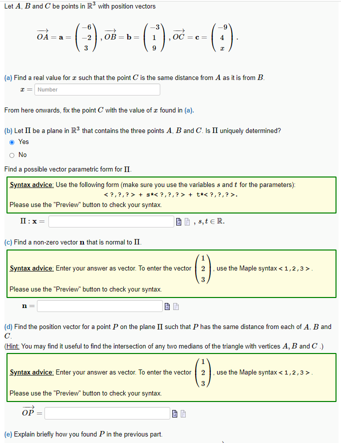 Solved Let A, B and C be points in R3 with position vectors | Chegg.com